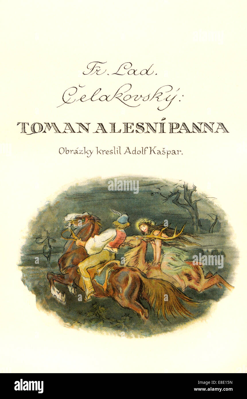 Toman and the Wood Nymph / Sprite (Toman a lasni panna) Traditional Czech tale. Illustrations by Adolf Kaspar from 1924 edition Stock Photo