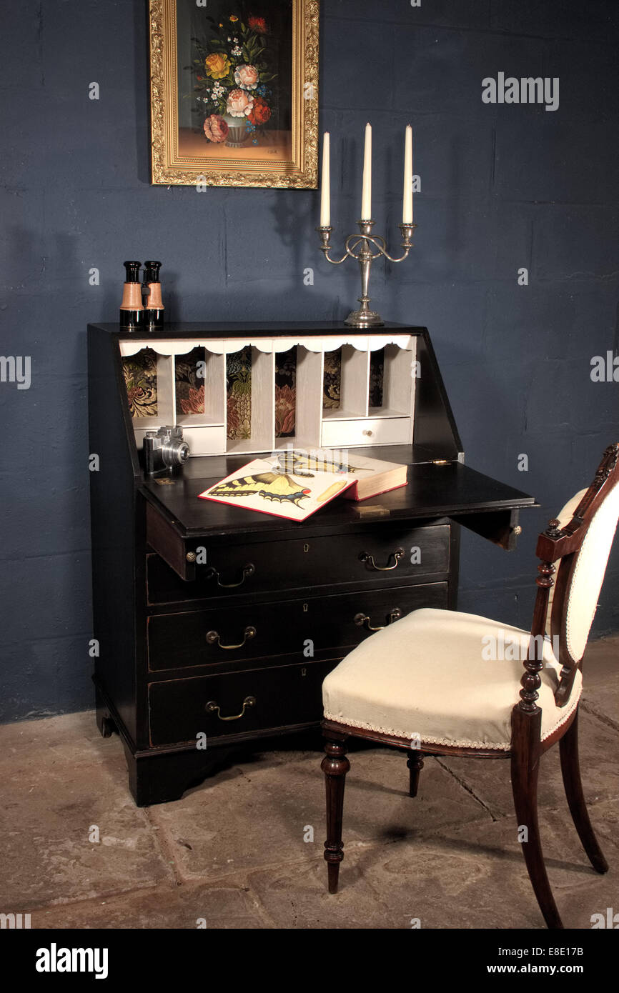 Shabby chic black ebony bureau Stock Photo Alamy