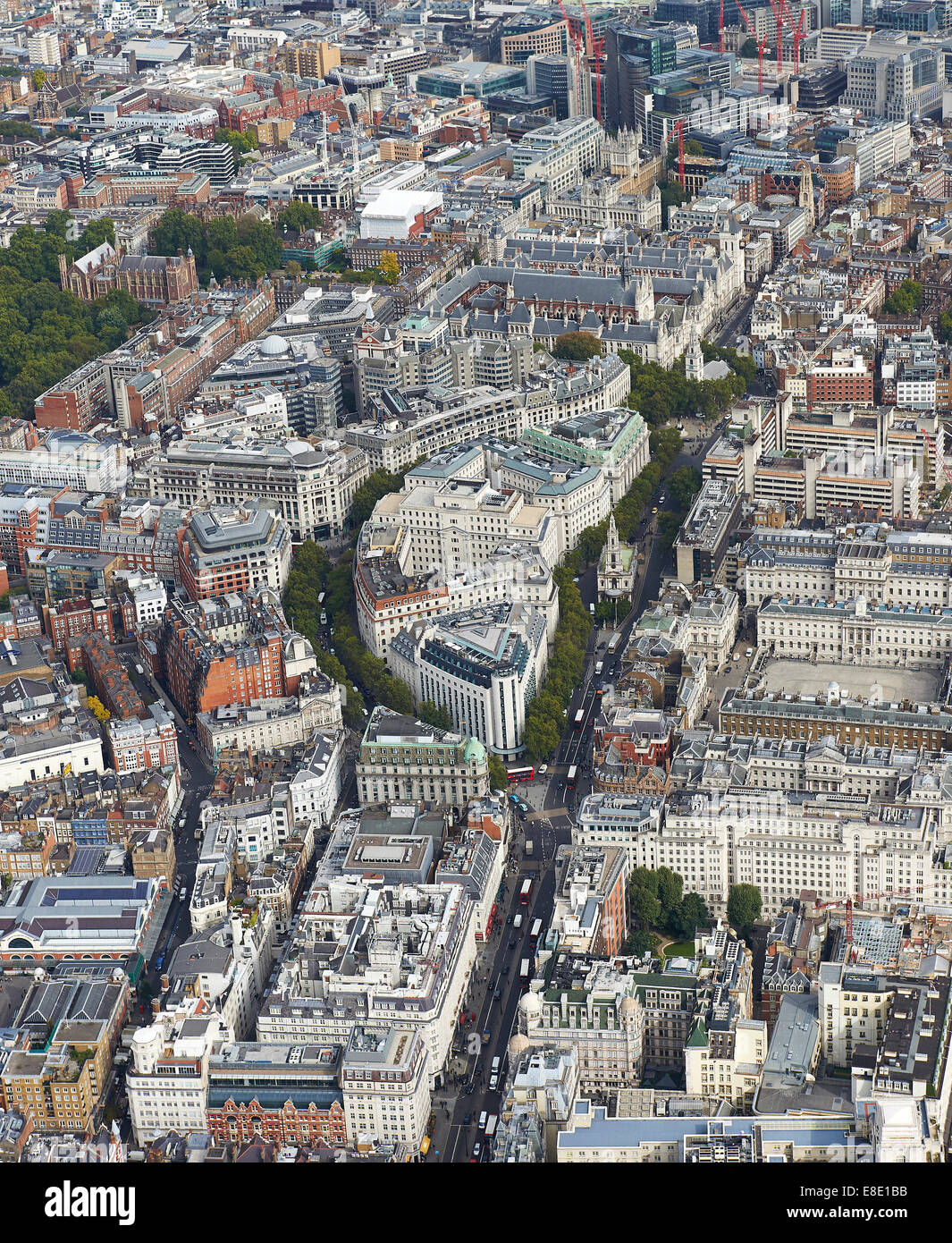 Aerial view of The Strand and Aldwych, central London, UK, looking west to east Stock Photo