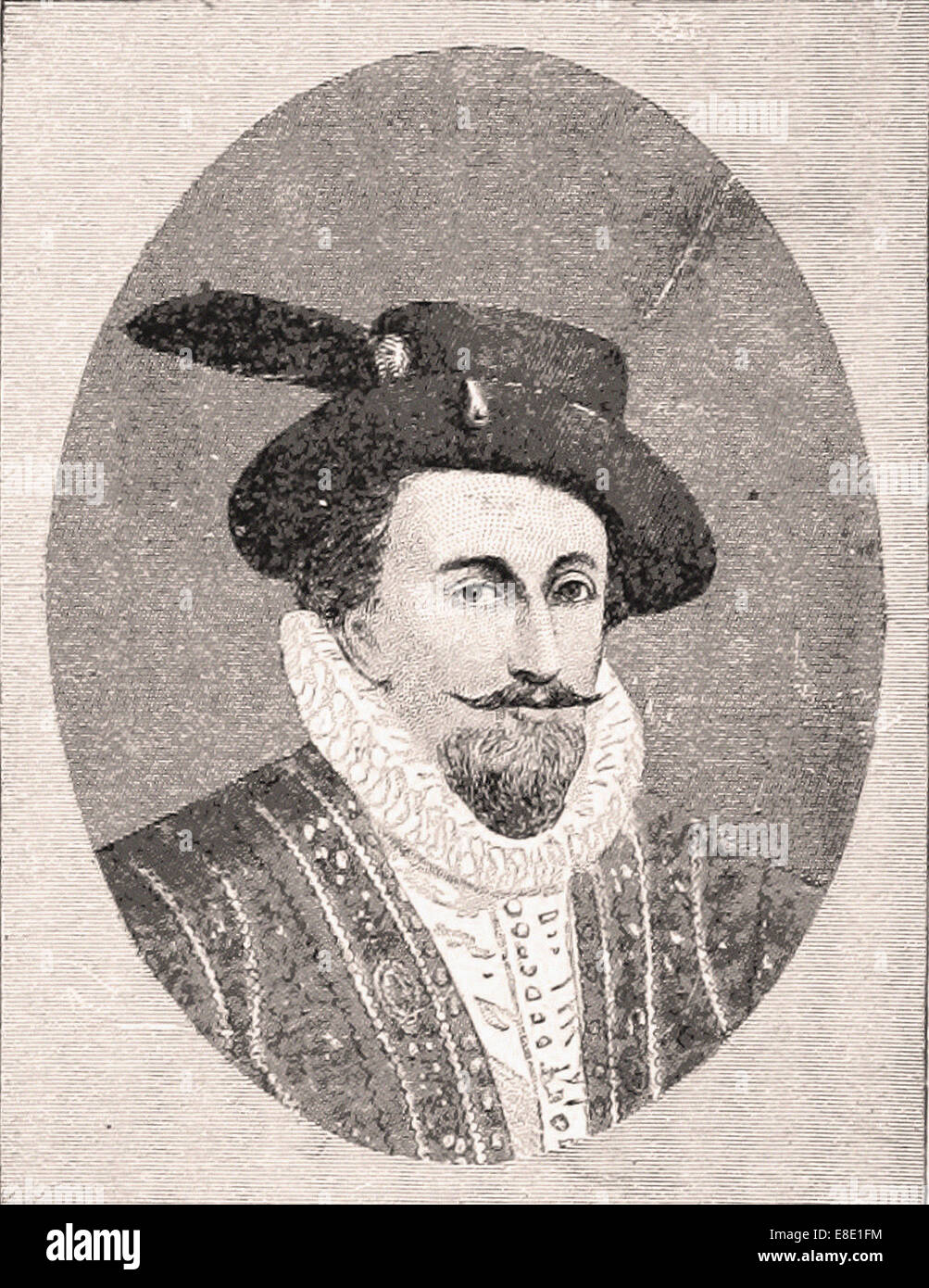 Portrait  of Sir Walter Raleigh- Engraving - XIX th Century Stock Photo