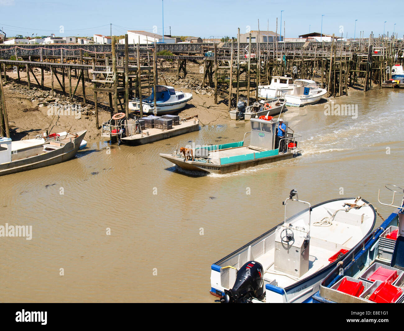 Brochets de Bouin, France - June 11, 2014: Port aux Brochets de Bouin. Moored boats. Stock Photo