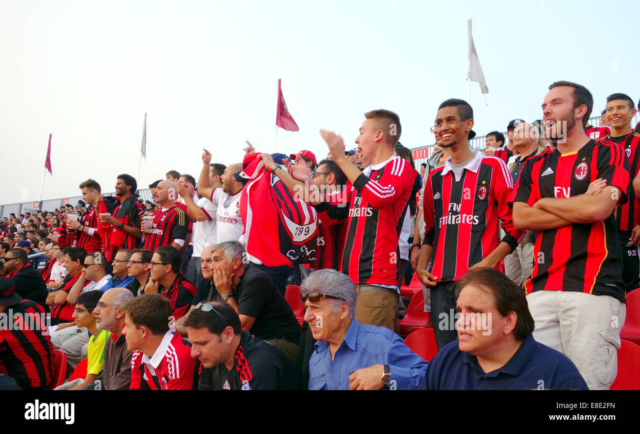 AC Milan supporters attending AC Milan-Olympiacos friendly game in Toronto, Canada Stock Photo