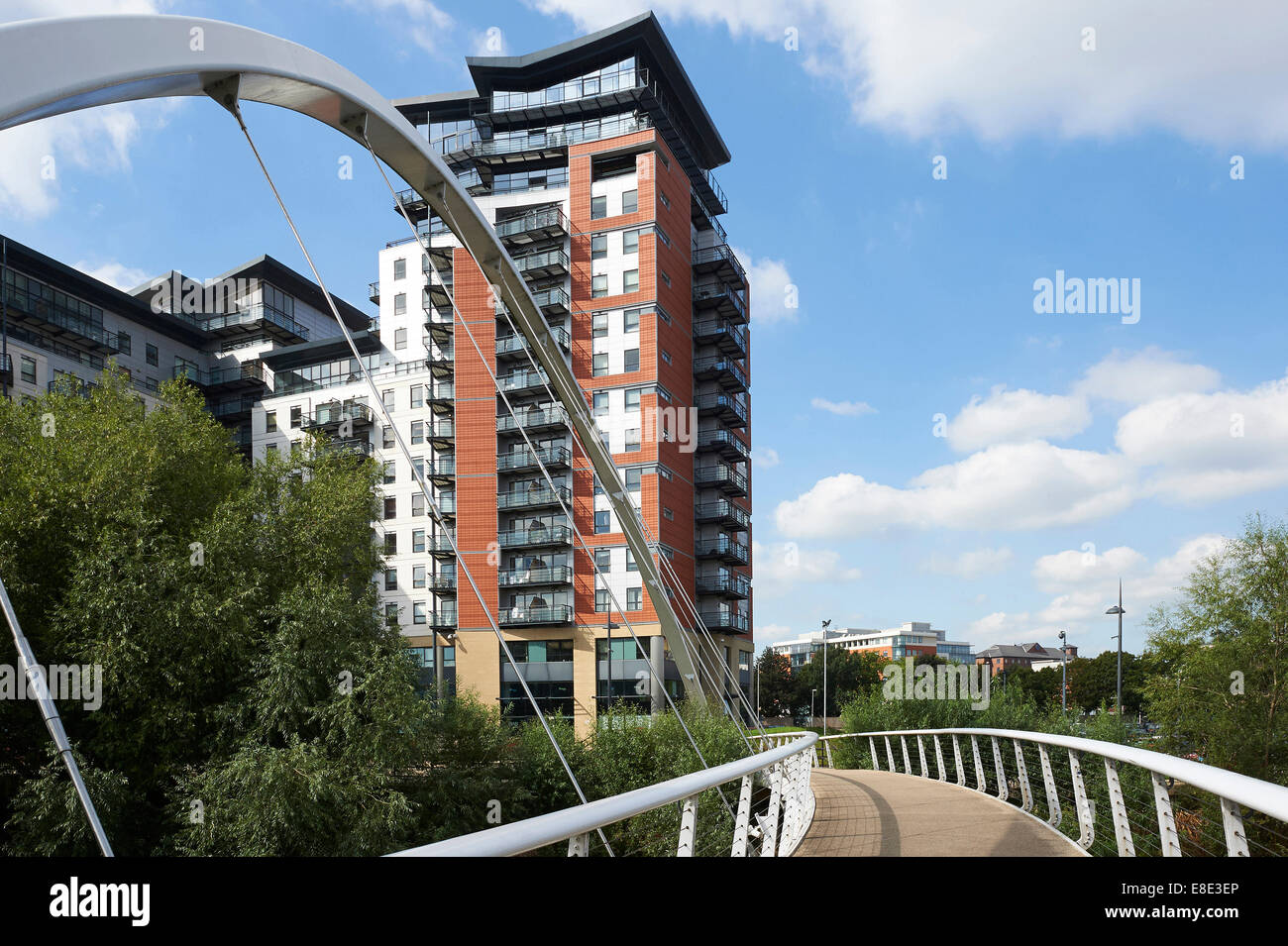 River Aire footbridge, Leeds, Whitehall business district, on the west side of the city, West Yorkshire, Northern England, UK Stock Photo