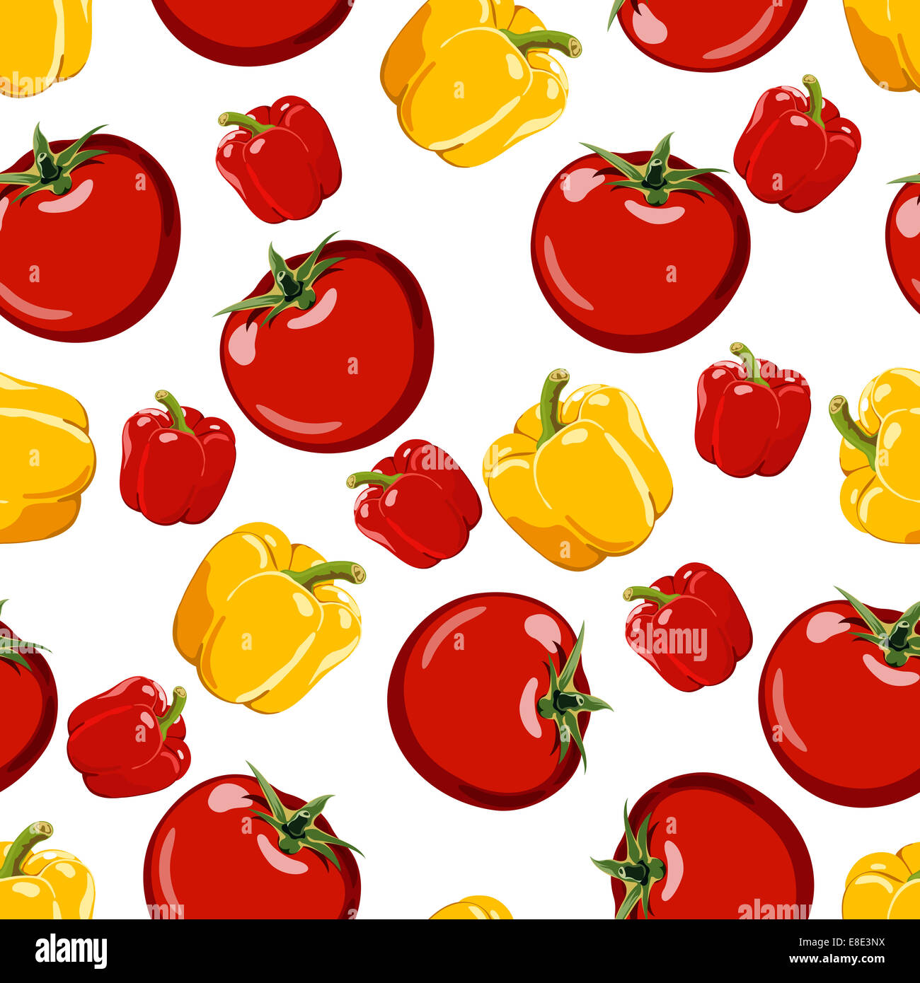 beautiful ripe pepper and tomato vector illustration seamless pattern Stock Photo