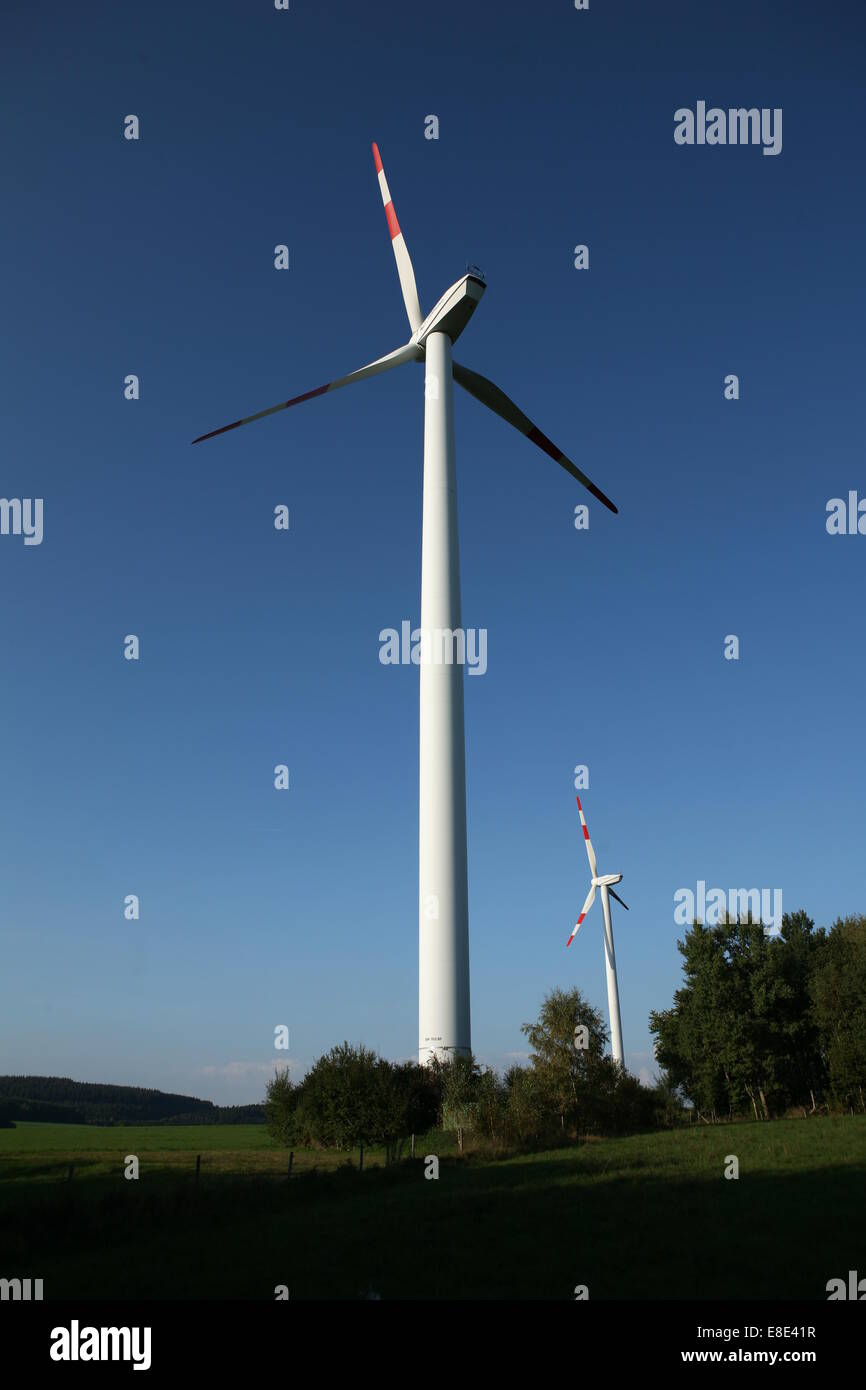 Stationary Wind turbine in countryside Stock Photo