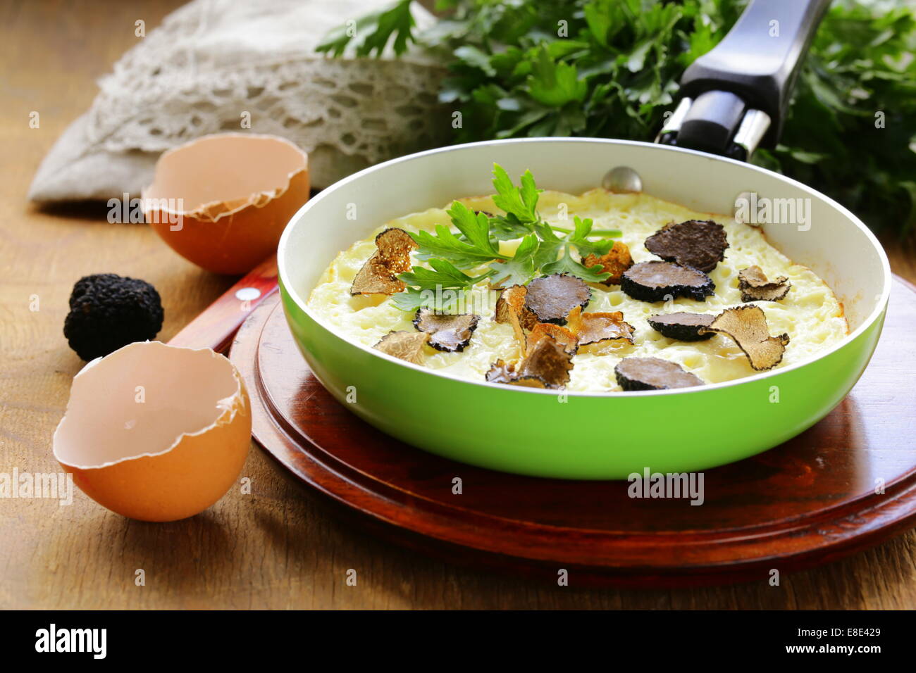 gourmet omelette with black truffle and herbs Stock Photo Alamy