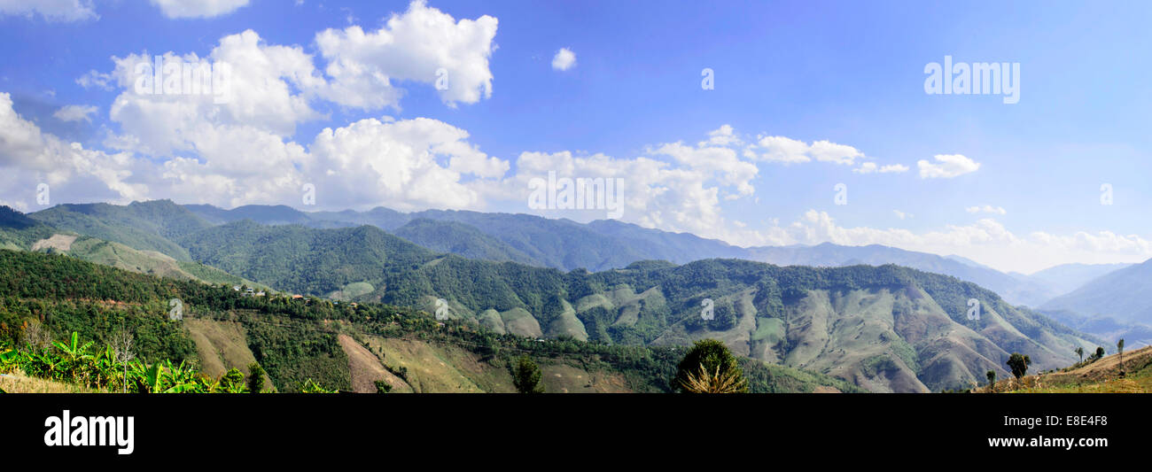 The Panorama of Mountain and Blue Sky Landscape in Countryside of Thailand. Stock Photo