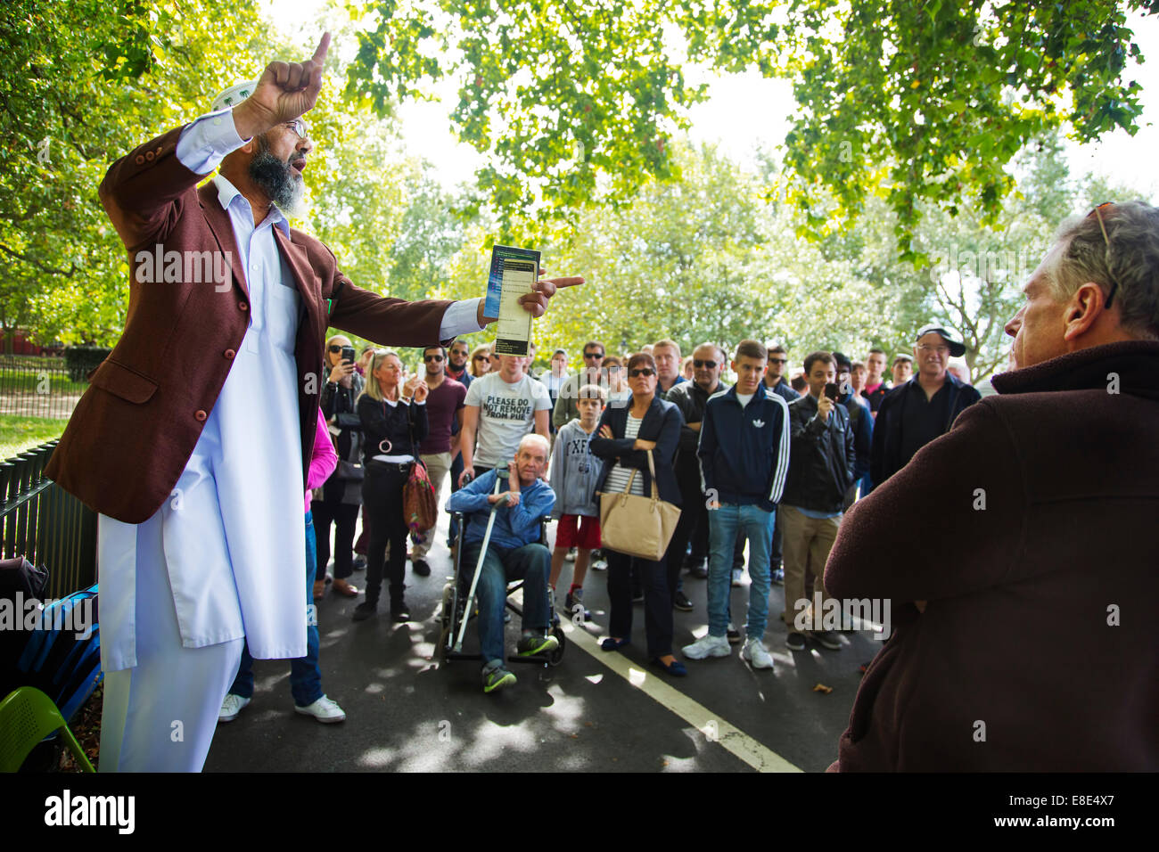 A moslem speaker on Speakers corner in London. Stock Photo