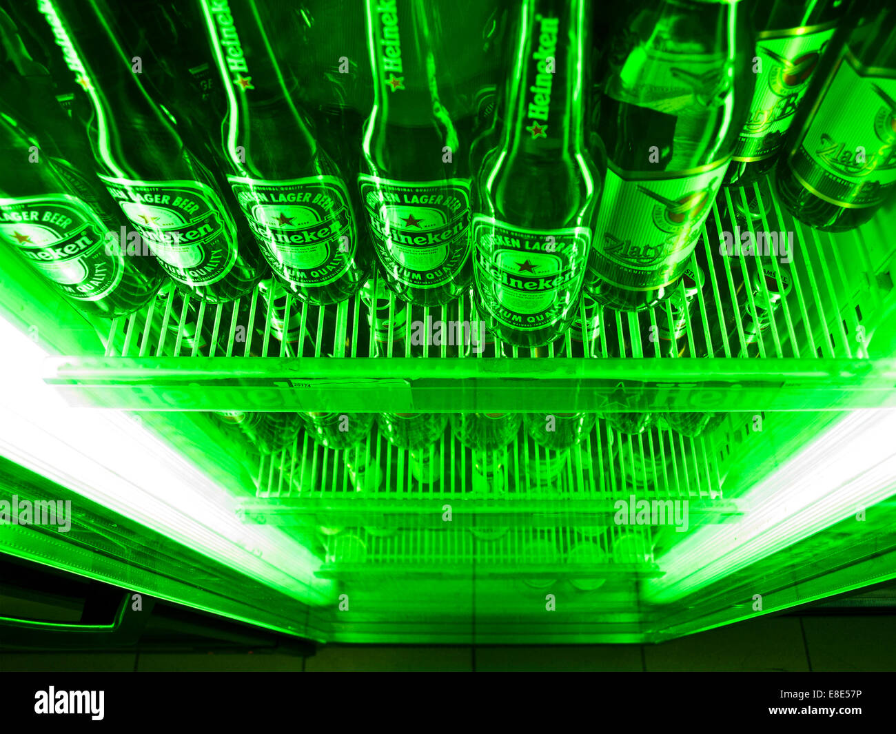 Heineken European beer inside shop refrigerator Stock Photo