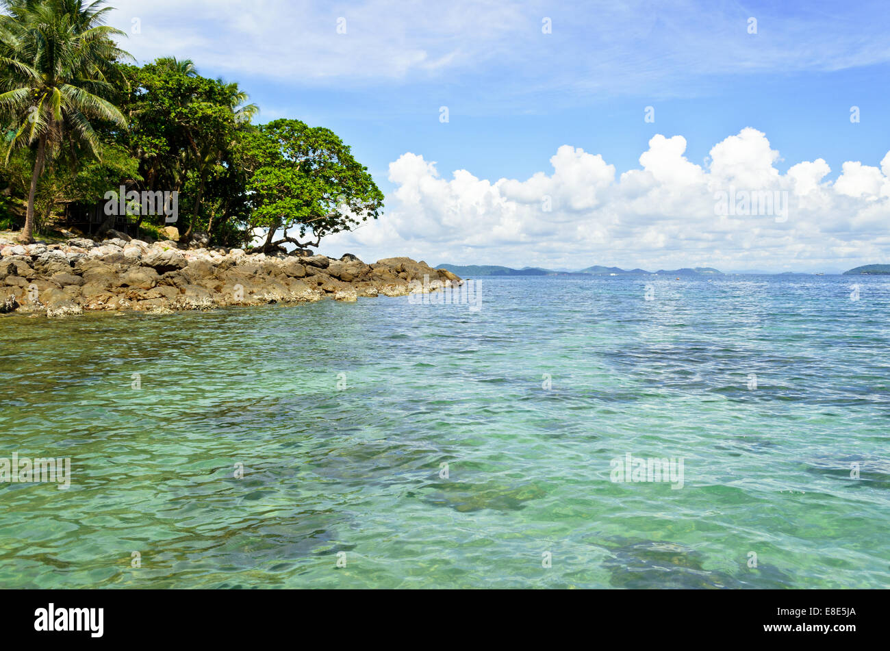 Landscape sea and island on the bright sky in summer, Coast ideal for diving of Chumphon Province,Thailand Stock Photo