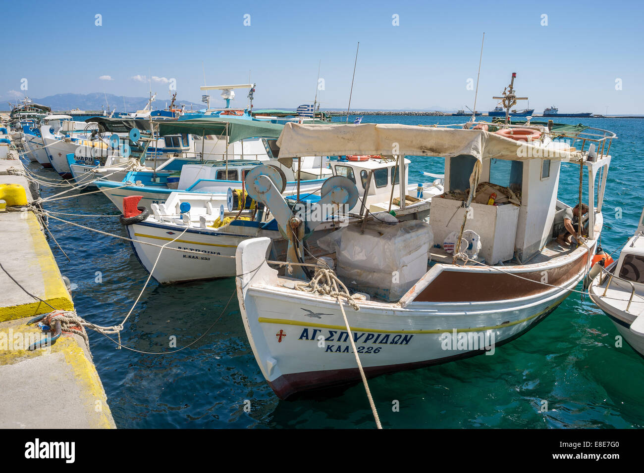 Old colorful wooden greek fishing boats Pothia Kalymnos Stock Photo Alamy