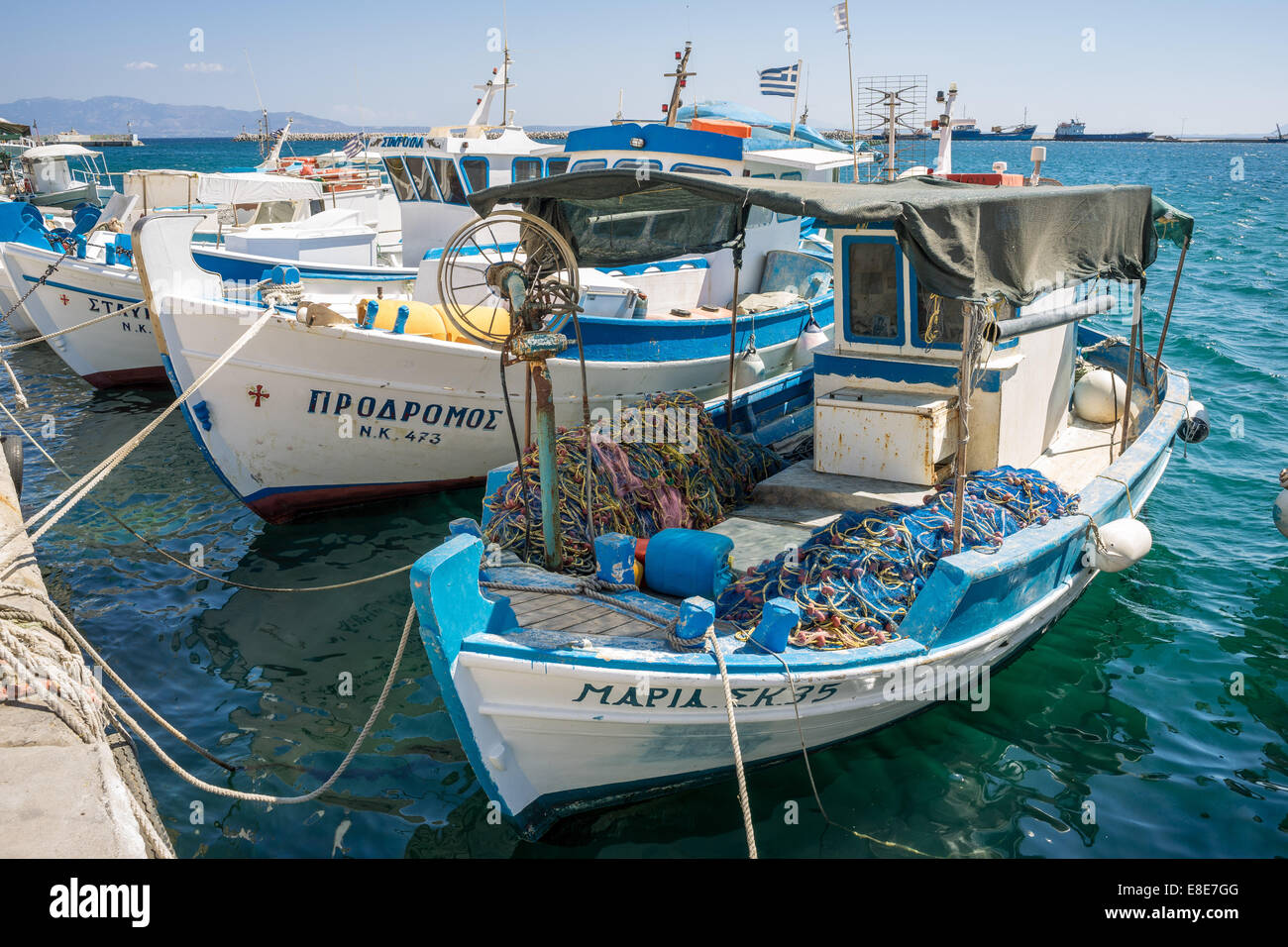 Old colorful wooden greek fishing boats Pothia Kalymnos Stock Photo Alamy