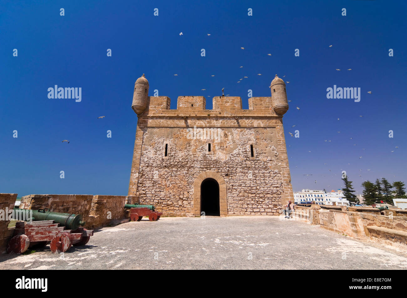 Horizontal view of the fortress in Essaouira on a sunny day. Stock Photo