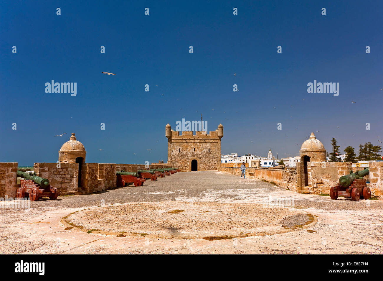 Horizontal view of the fortress in Essaouira on a sunny day. Stock Photo