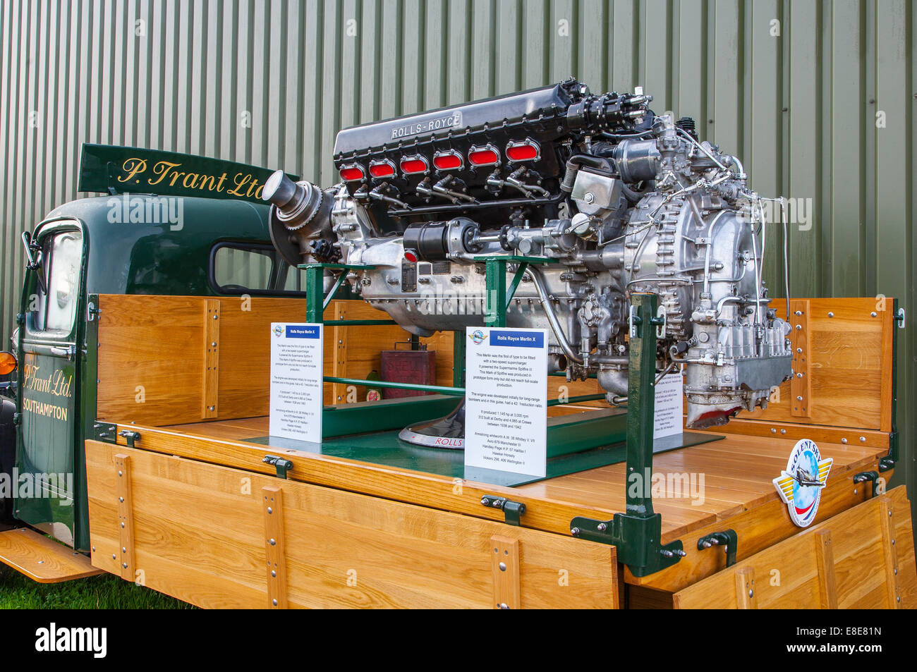 A classic vintage Rolls Royce Merlin X aero engine on a stand at the Goodwood Revival 2014, West Sussex, UK Stock Photo