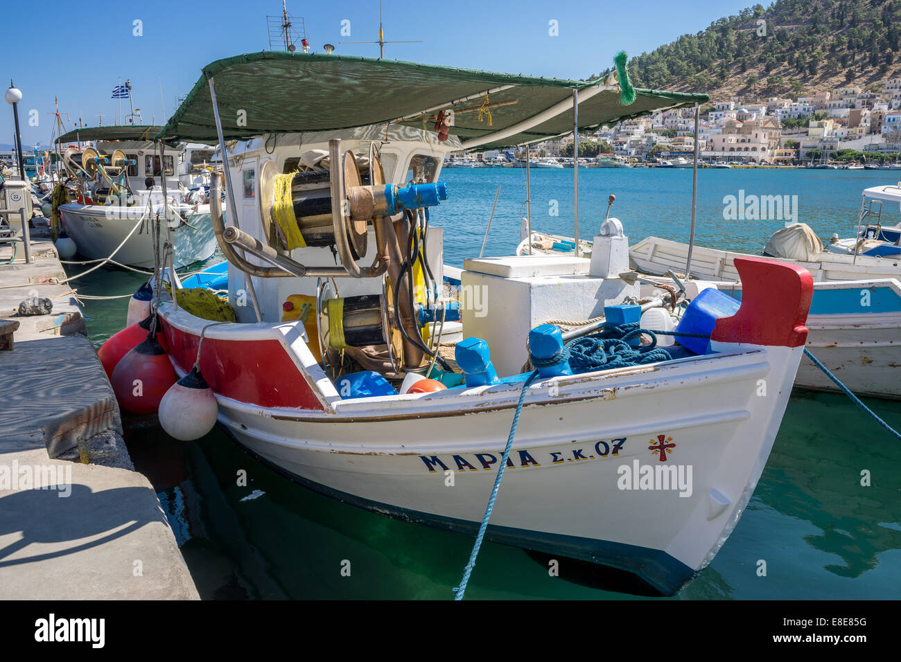 Old colorful wooden greek fishing boats Pothia Kalymnos Stock Photo Alamy