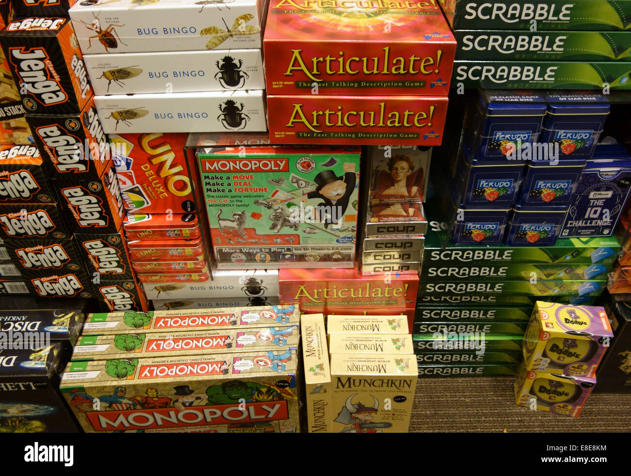 Boardgames on sale in a London shop Stock Photo