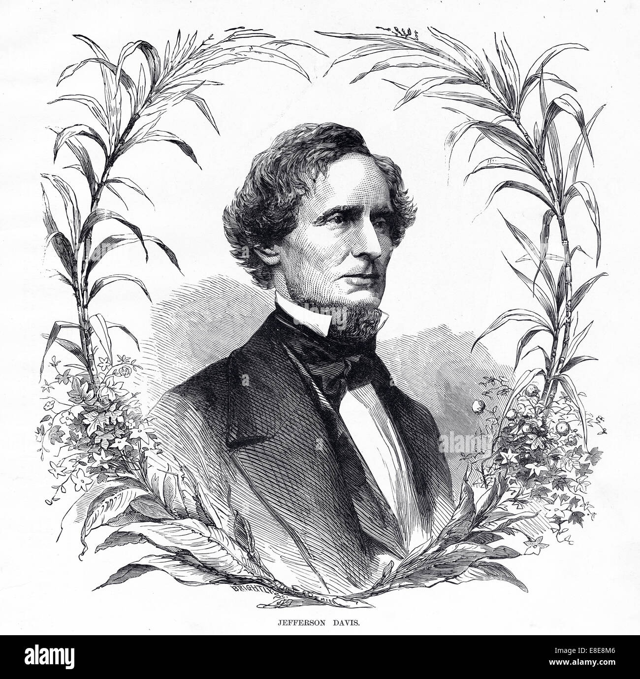 Engraving of President Jefferson Davis from "Famous Leaders and Battle
