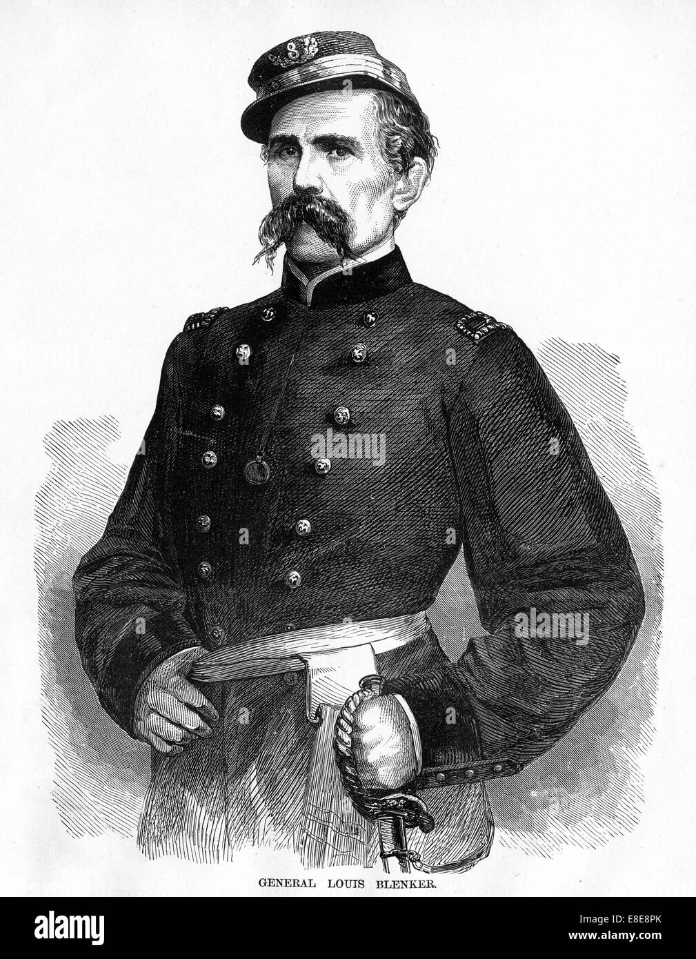 Engraving of General Louis Blenker from 'Famous Leaders and Battle Scenes of the Civil War,' Published in 1864. Stock Photo