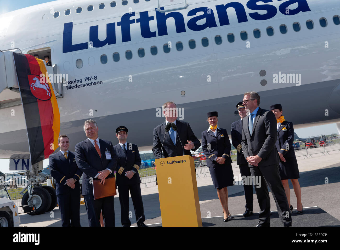 Schoenefeld, Germany, Baptism of the Lufthansa Boeing 747-8 at the ILA 2014 Stock Photo