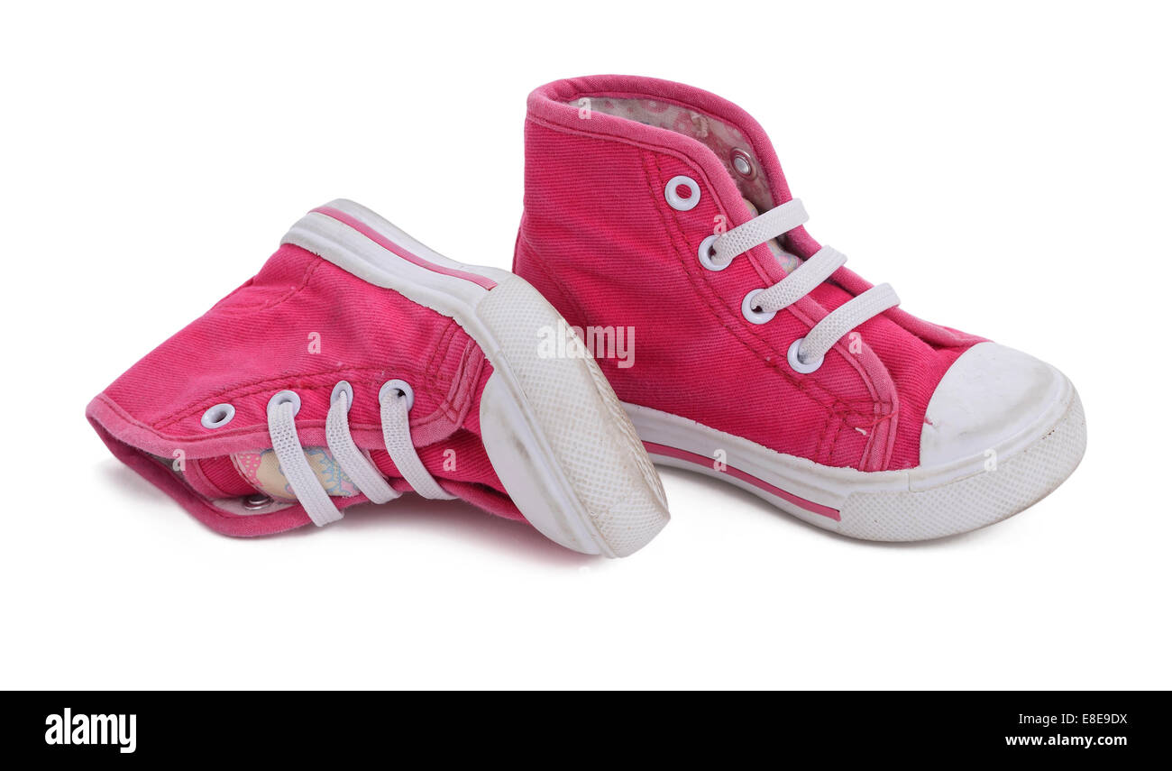 Pair of small pink girls shoes Stock Photo