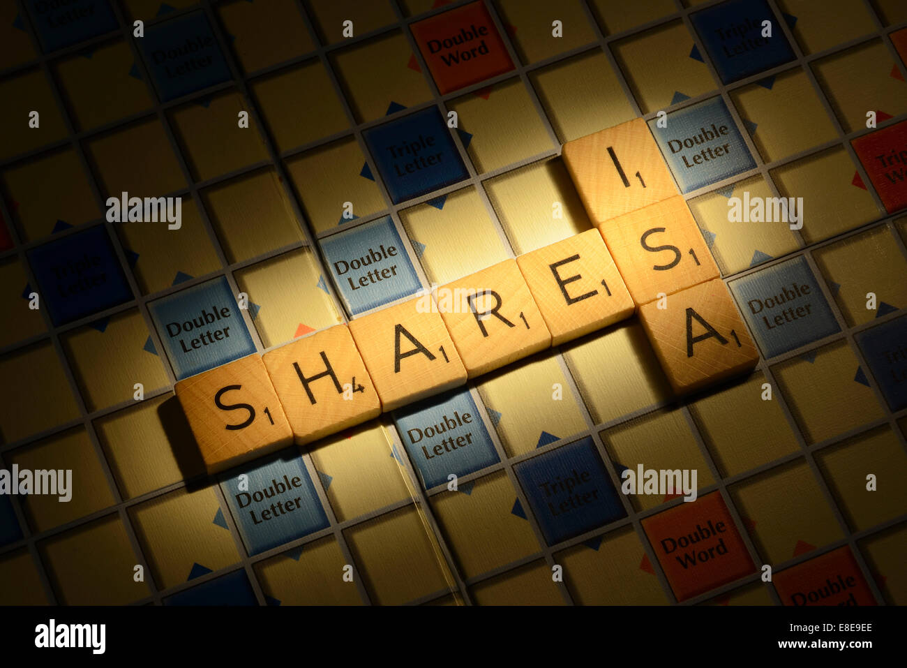 Scrabble board with the words Shares ISA Stock Photo
