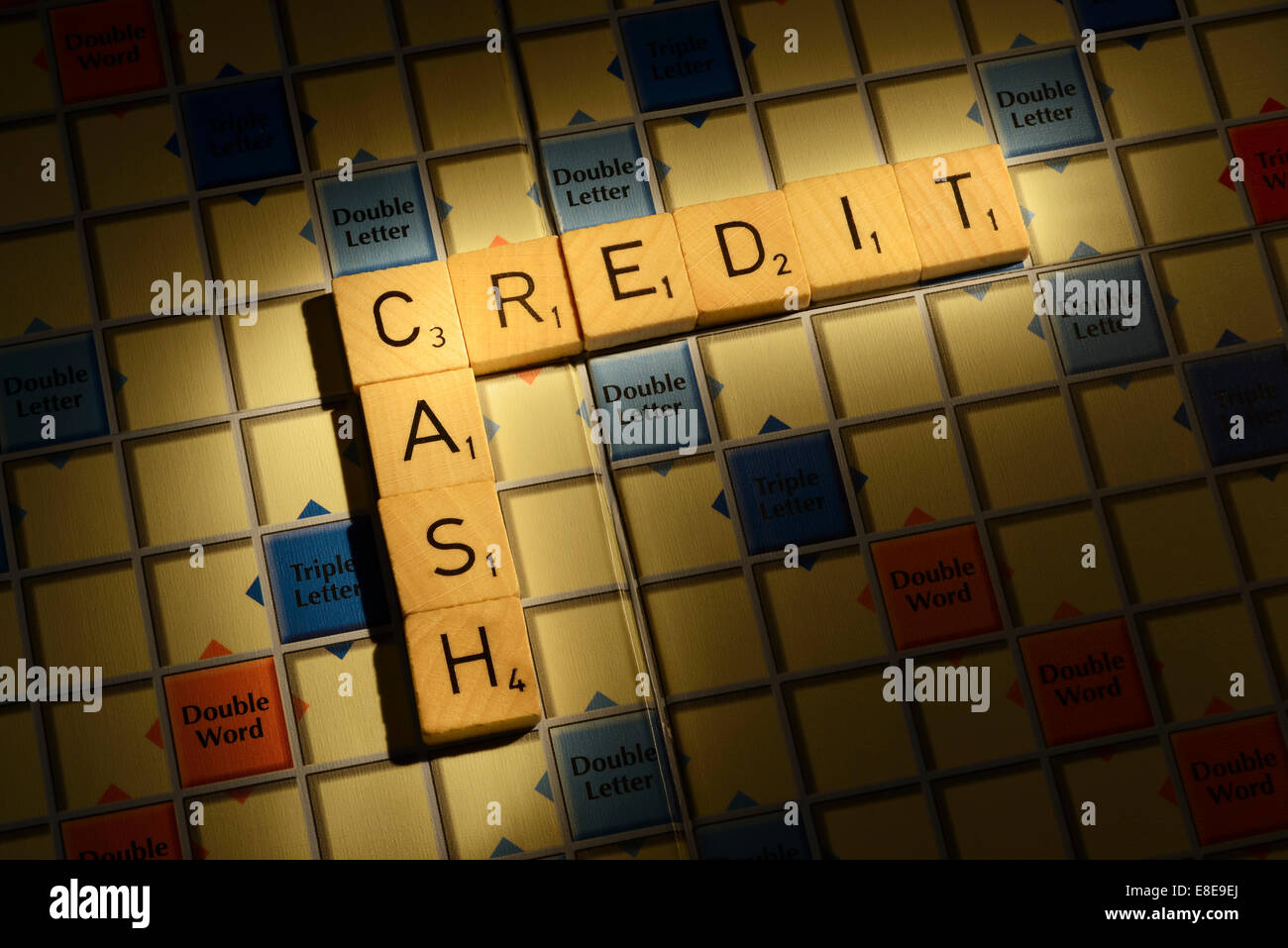 Scrabble board with the words Cash Credit Stock Photo