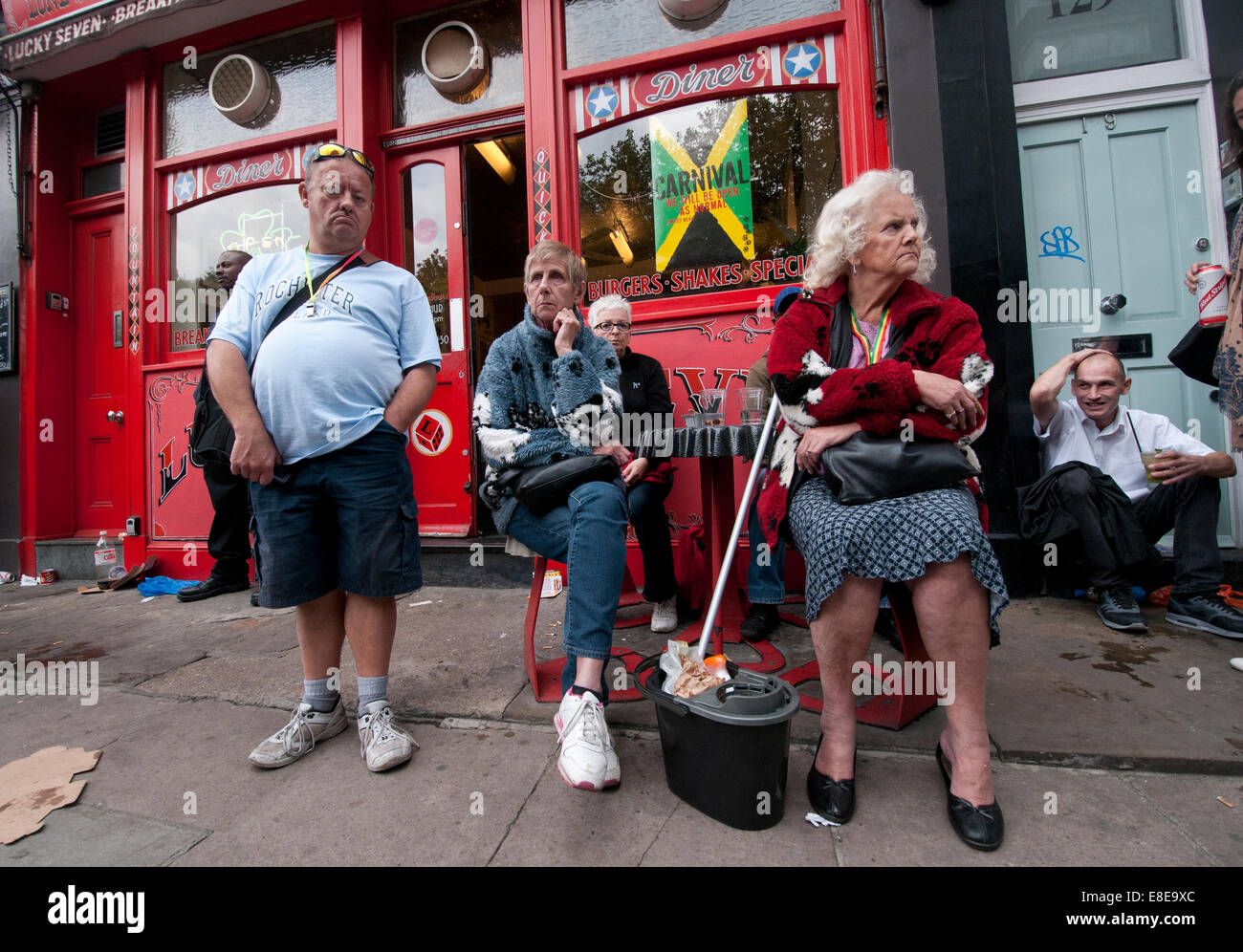 Amusing people sitting outside a Diner in Notting Hill London Stock Photo