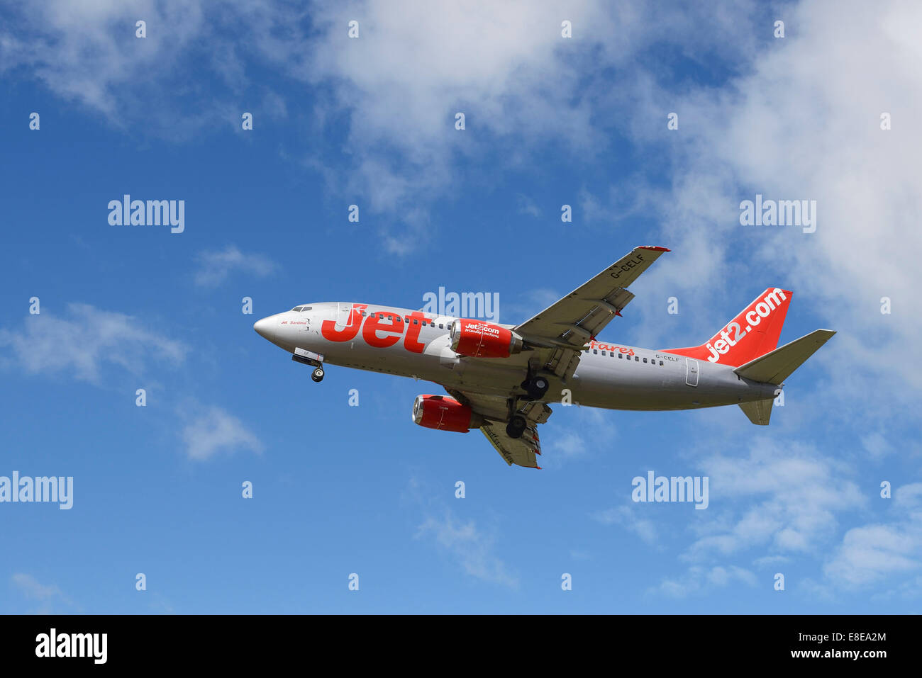 Jet2.com Boeing 737 aircraft on the final approach to Manchester Airport UK Stock Photo