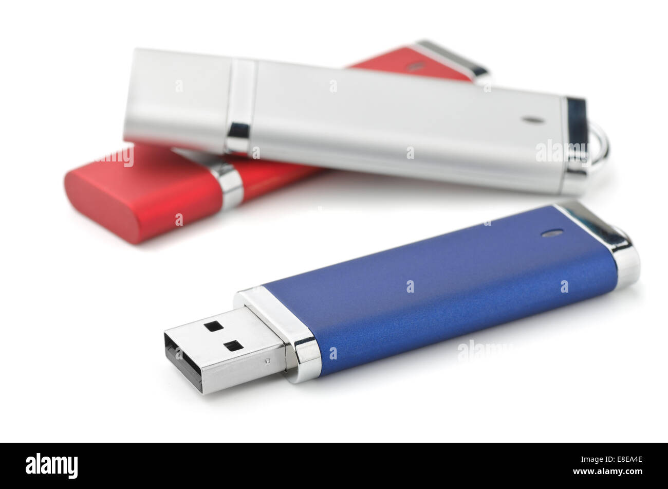 Three USB flash drives isolated on white Stock Photo