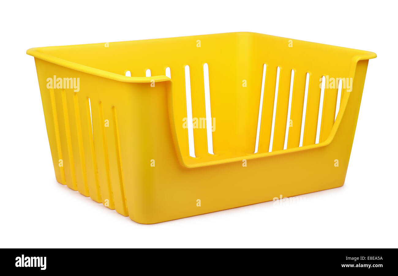 Yellow empty plastic storage container isolated on white Stock Photo