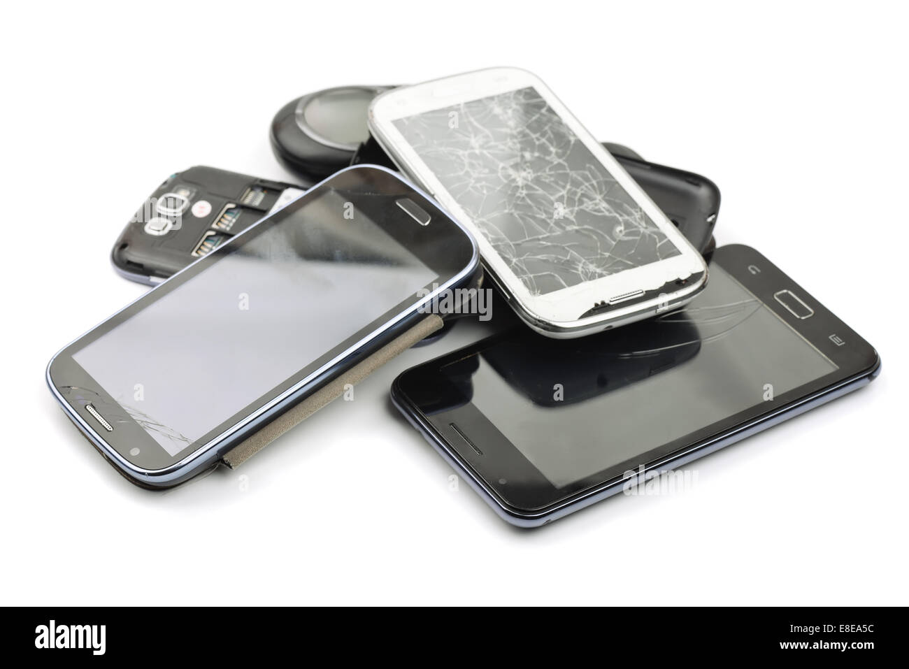 Pile of broken smart phones Stock Photo