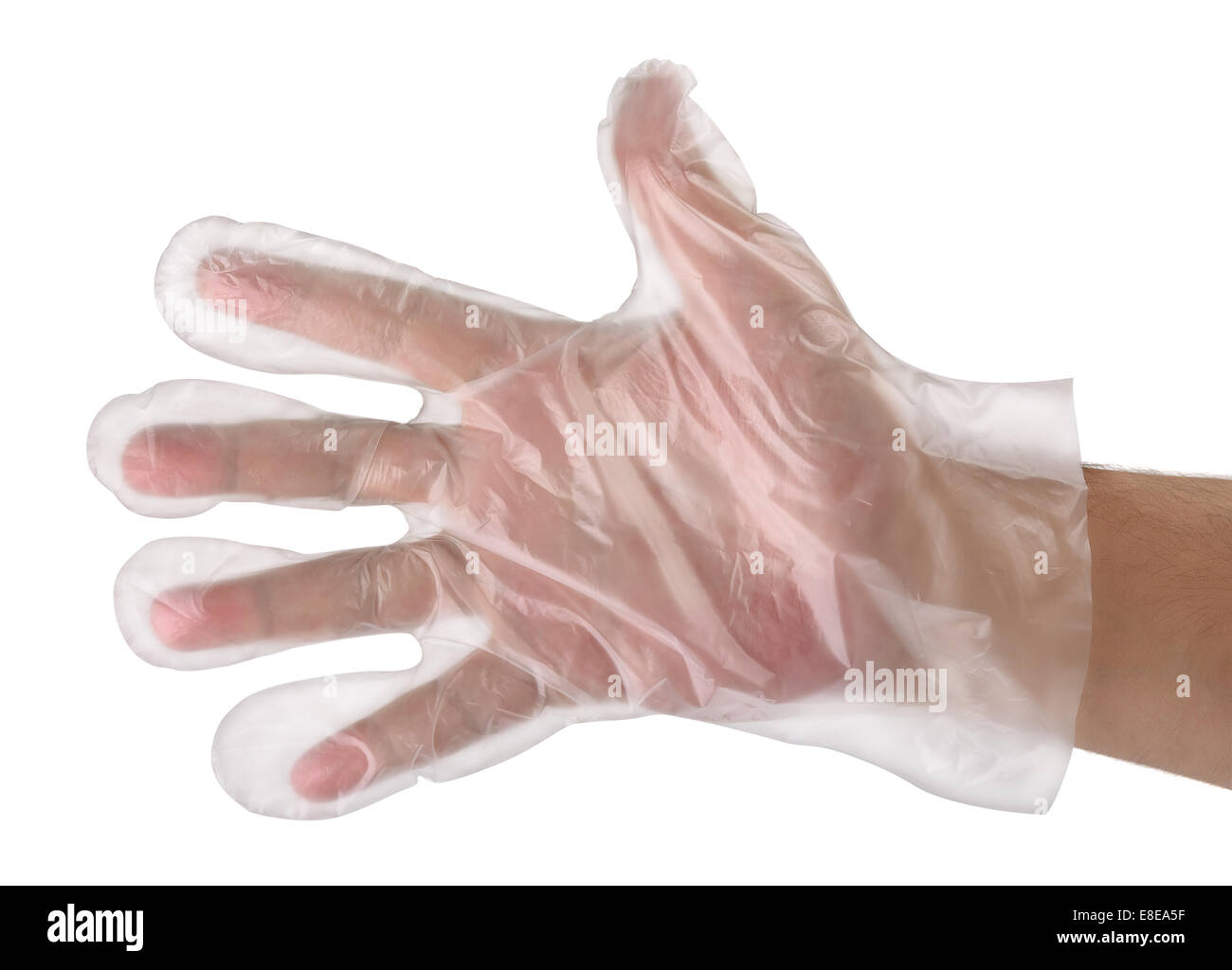 Man hand wearing disposable plastic glove Stock Photo