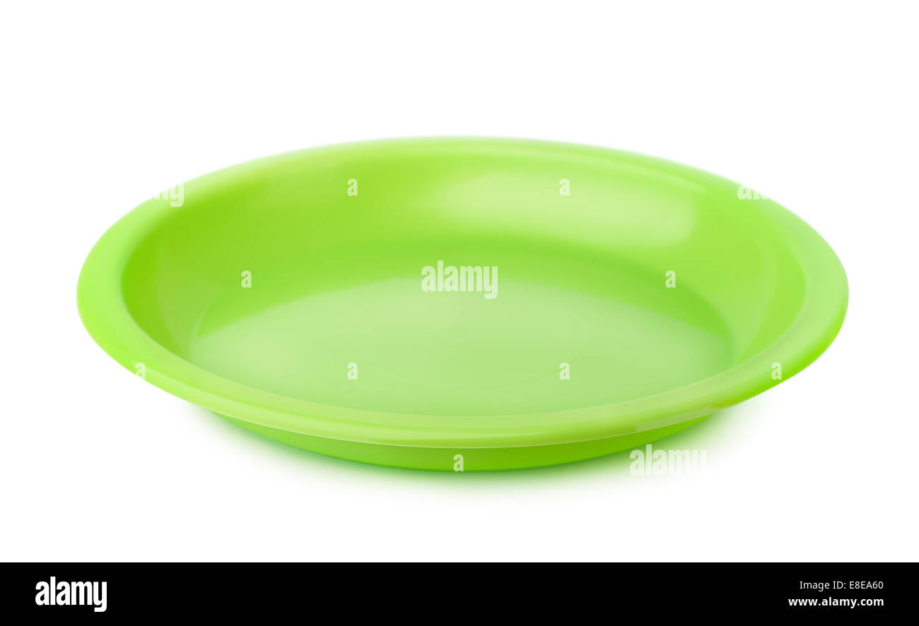 Green plastic plate isolated on white Stock Photo