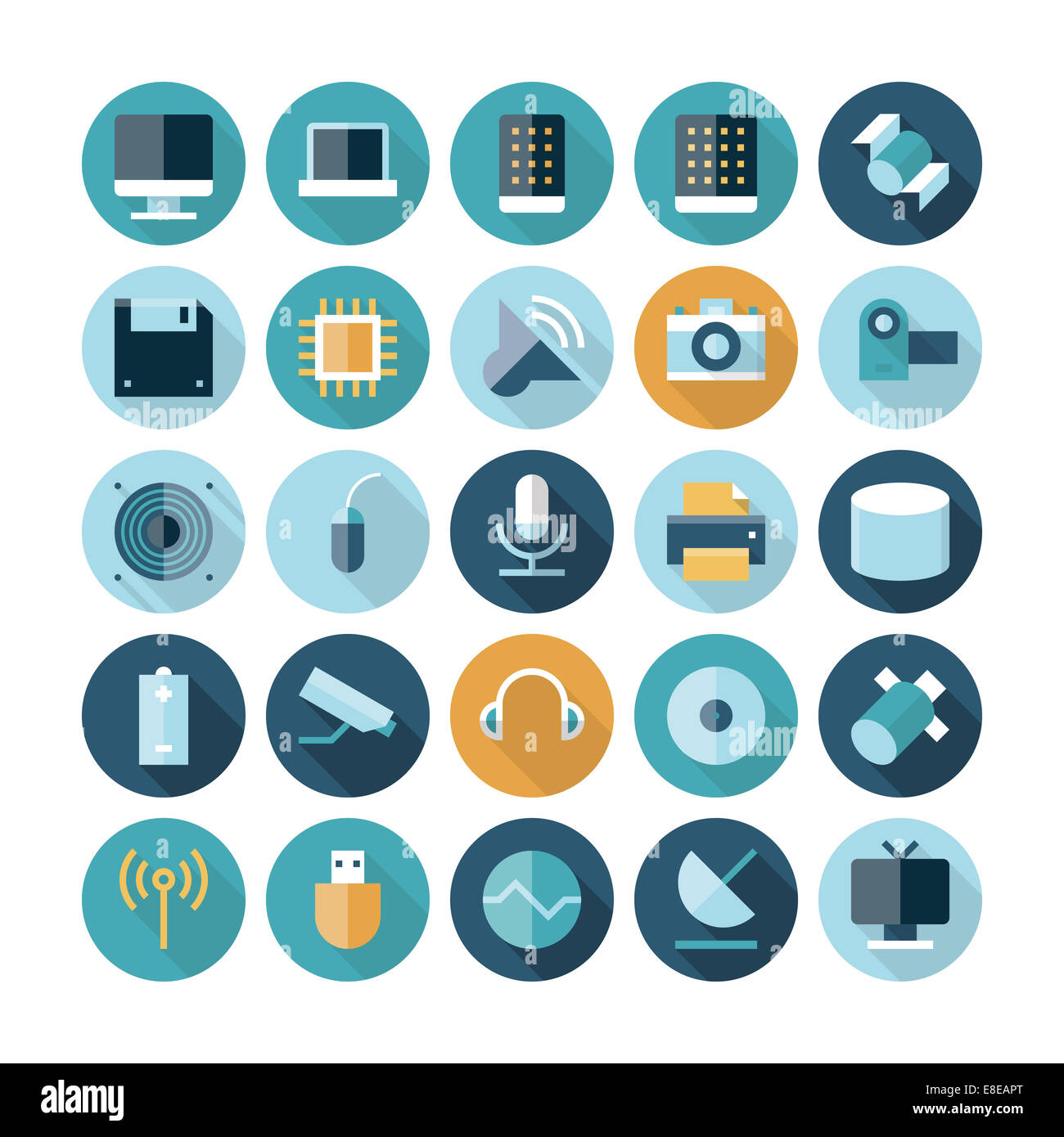 Flat design icons for technology and devices. Stock Photo