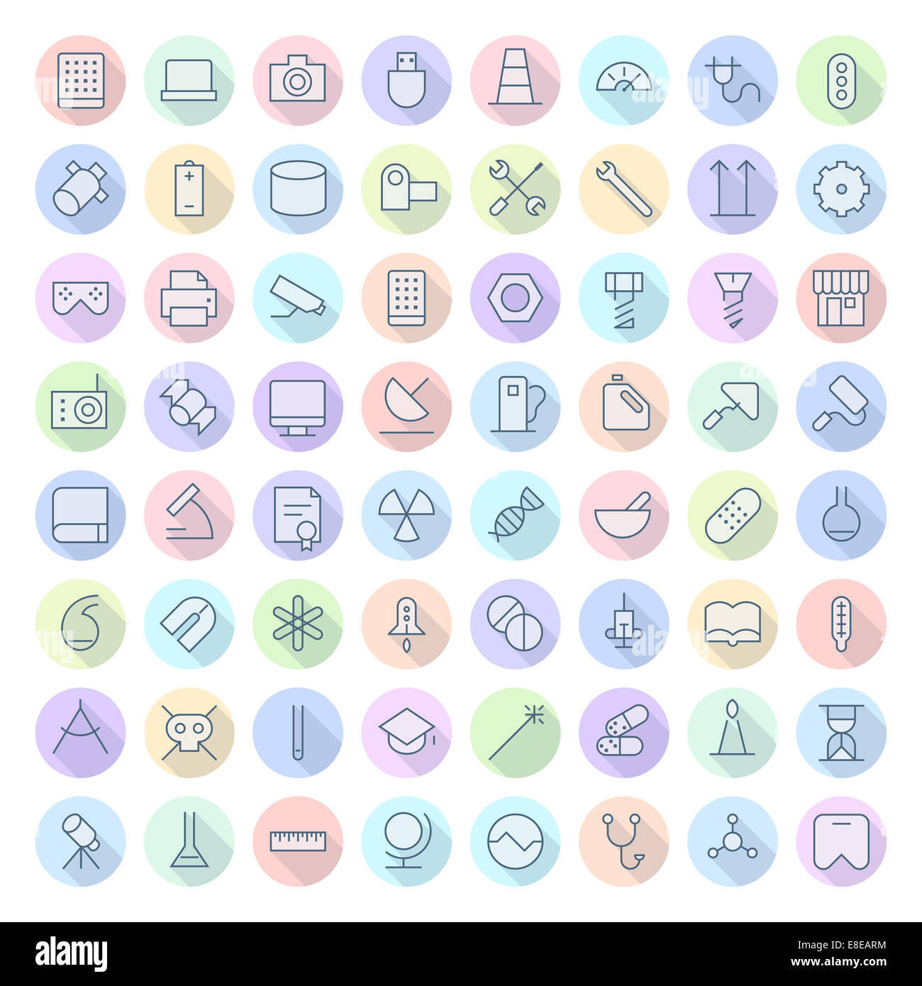 Thin Line Icons For Technology, Industry and Science. Raster version. Stock Photo