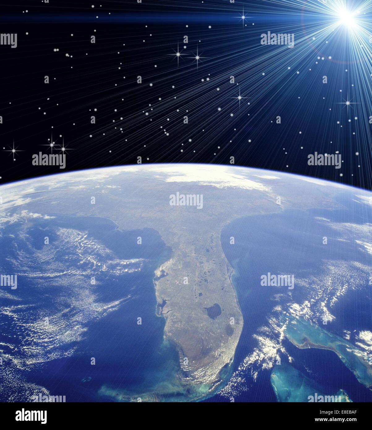 NASA photo from space showing Florida and bright star Stock Photo