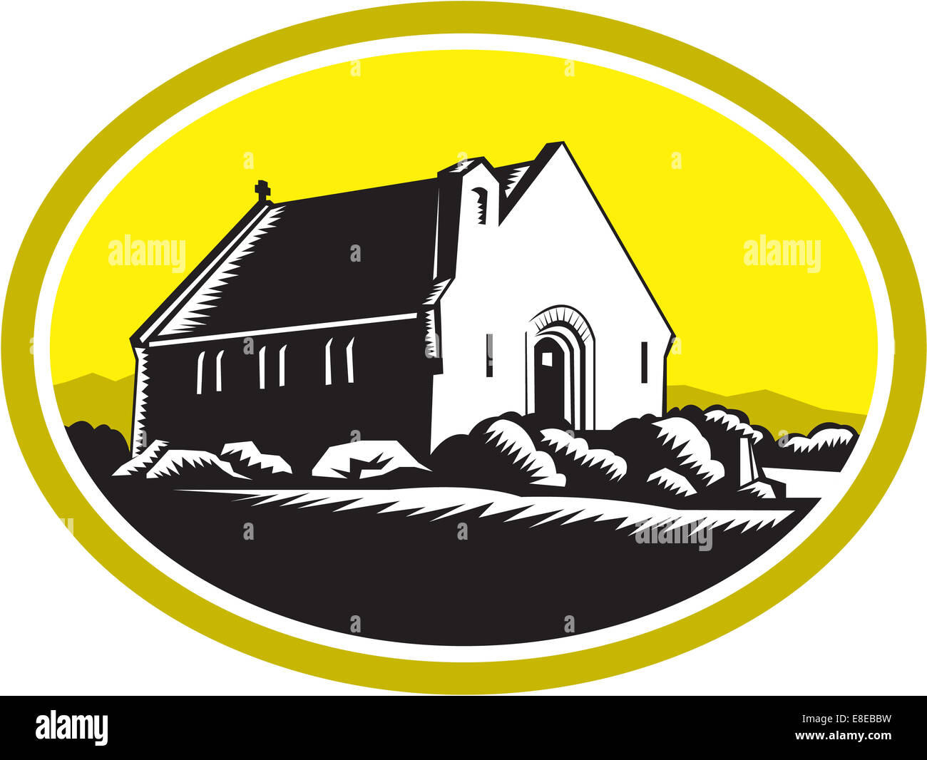 Illustration of the Church of Good Shepherd in Lake Tekapo, New Zealand