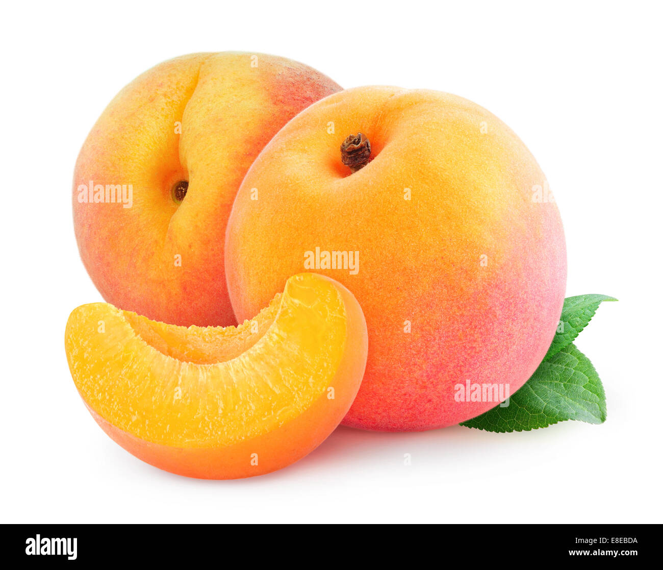 Fresh peaches isolated on white Stock Photo