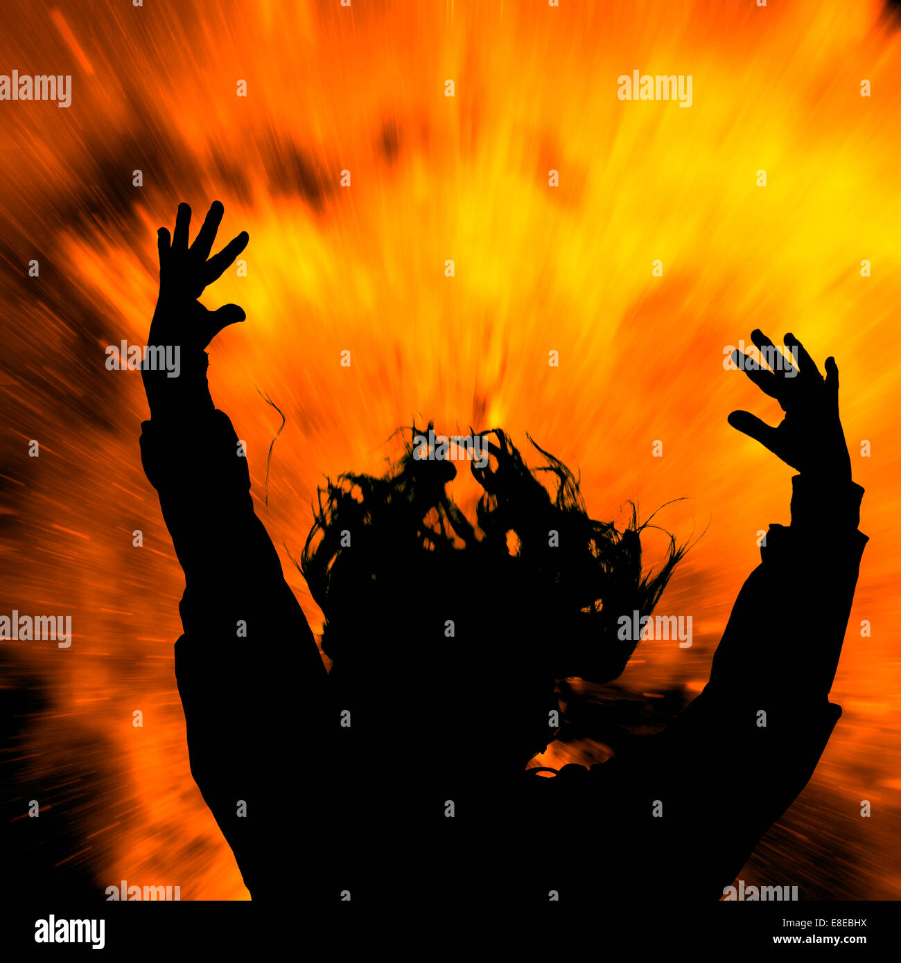 Girl dancing at rave party strobe lights flashing conceptual Stock Photo
