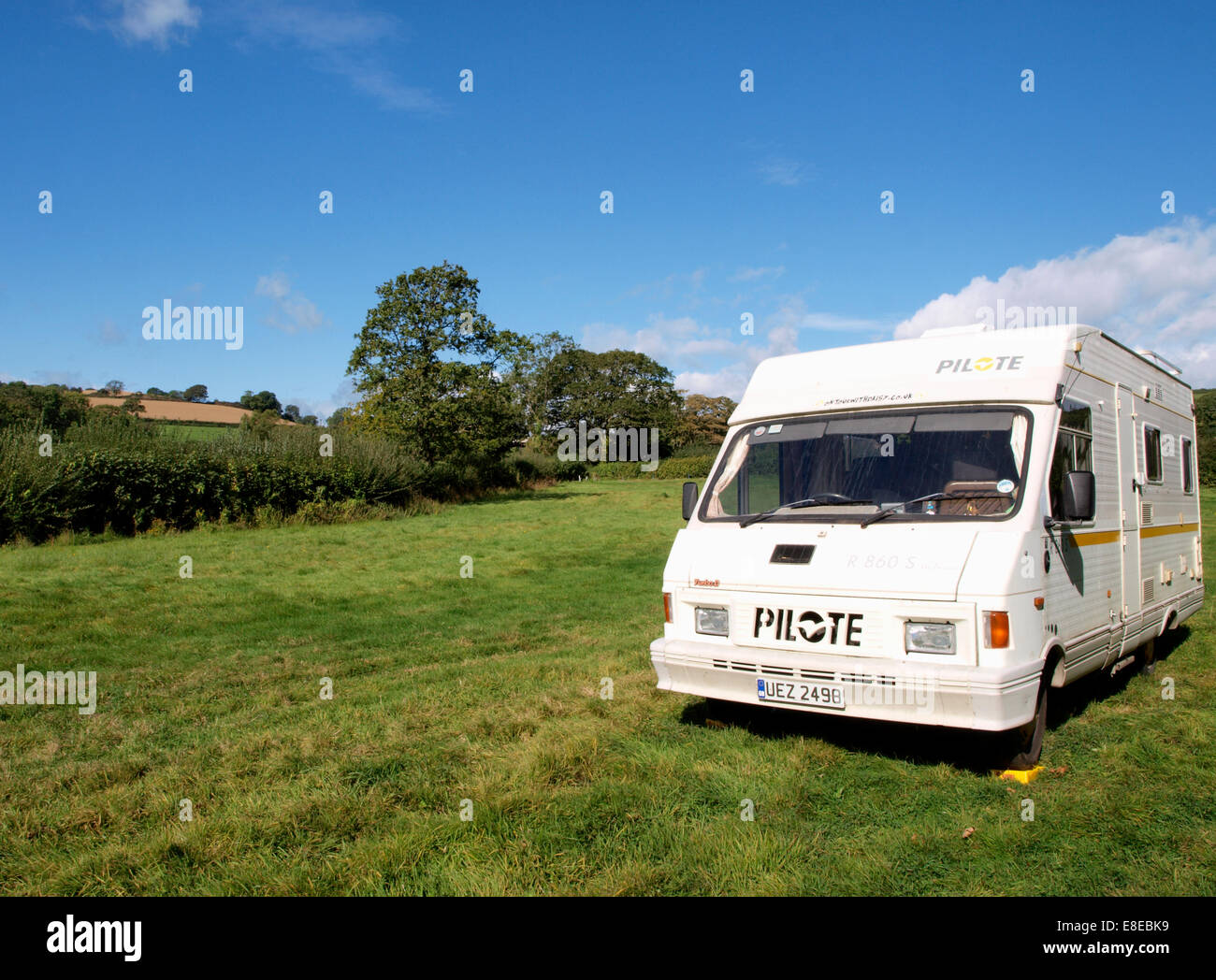 Motorhome parked in the countryside, Chideock, Dorset, UK Stock Photo