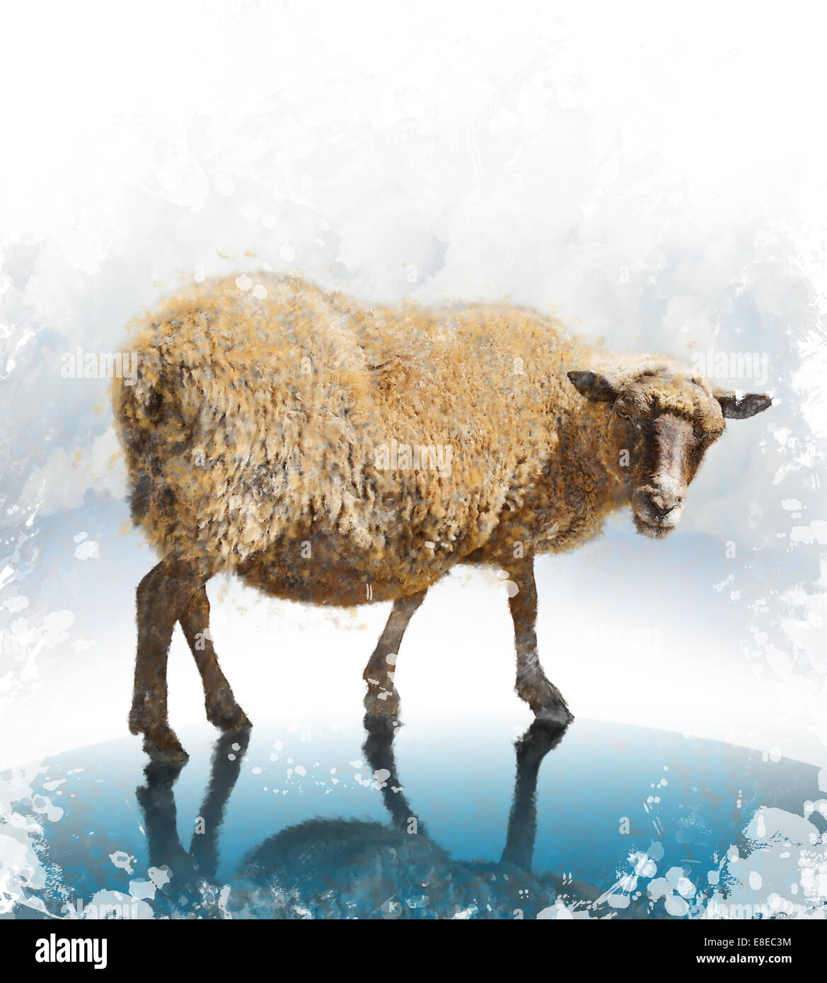 Watercolor Digital Painting Of  Walking Sheep Stock Photo