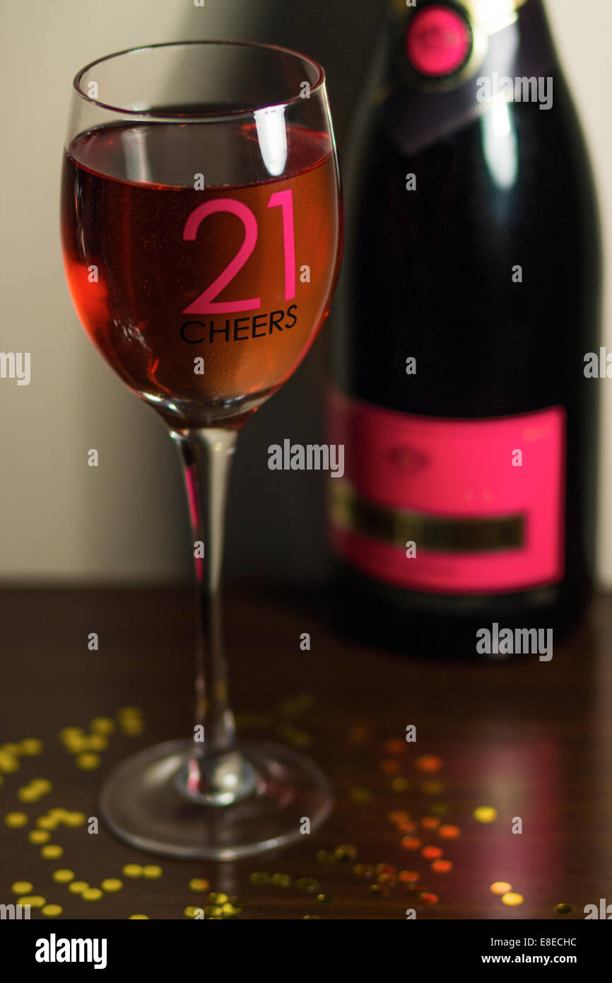 21st birthday celebratory glass. Stock Photo