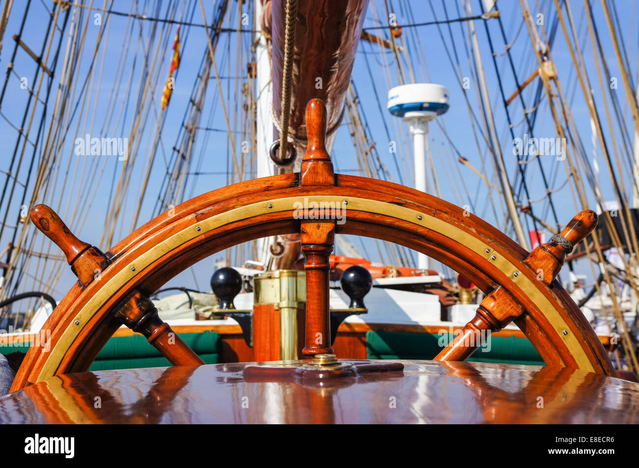 Tall ship with steering wheel Stock Photo