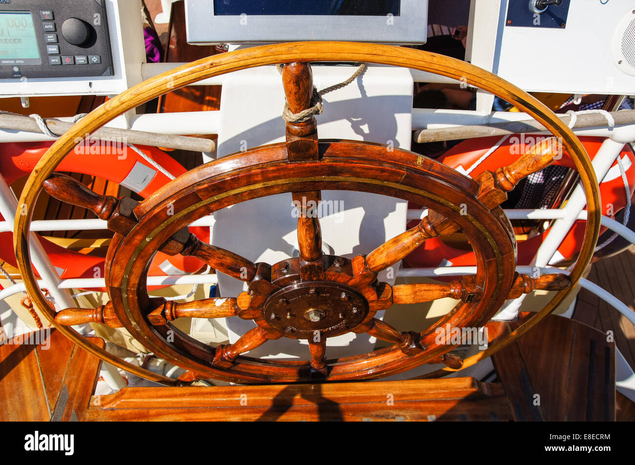 Tall ship steering wheel Stock Photo