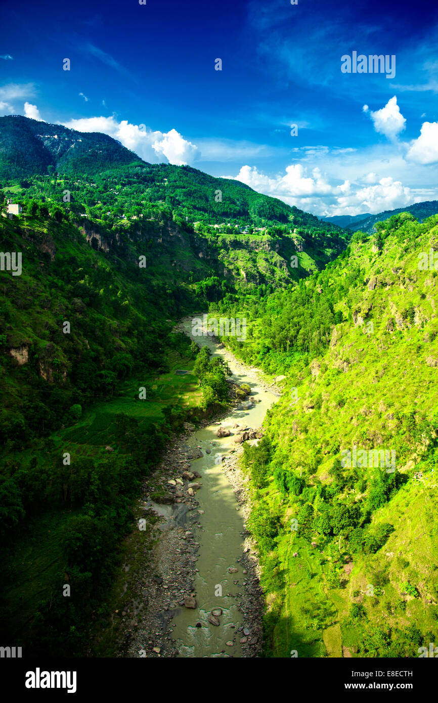 Beautiful landscape with mountain river and blue sky Stock Photo - Alamy