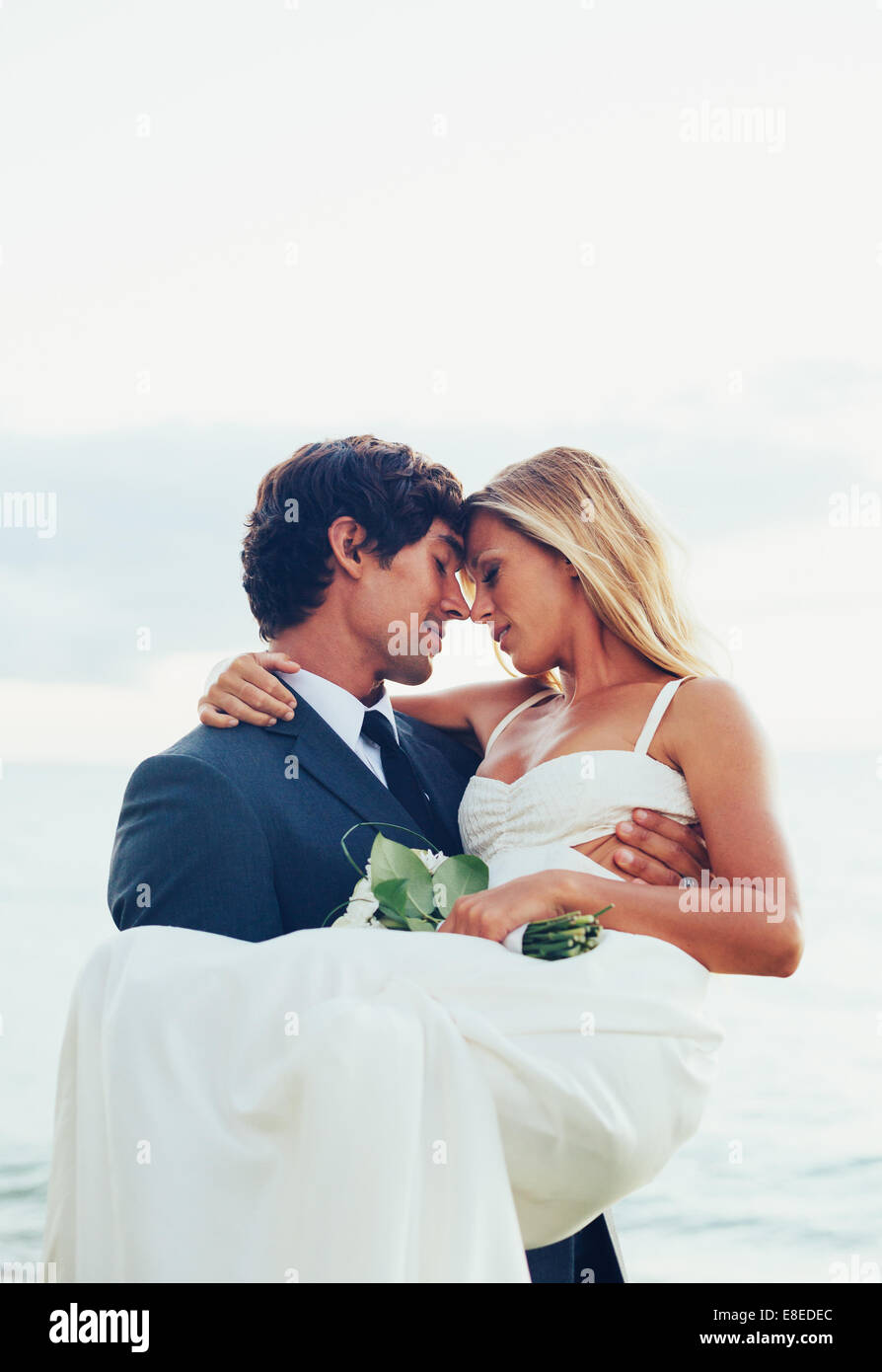 Wedding. Beautiful Romantic Bride and Groom Just Married. Stock Photo