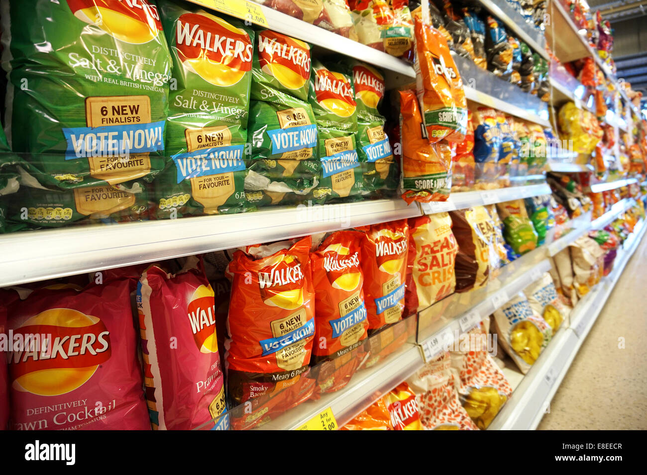 crisps and snacks in a uk supermarket Stock Photo