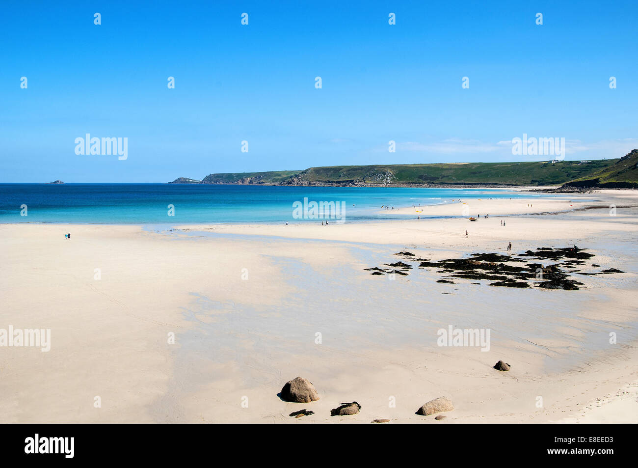 The wide sandy beach at Sennen Cove in Cornwall, UK Stock Photo