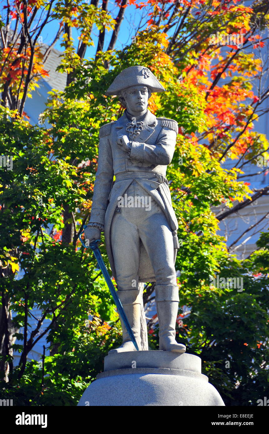 Manchester Village, Vermont:  Revolutionary War Soldier stands on the Green on Main Street / Route 7A * Stock Photo